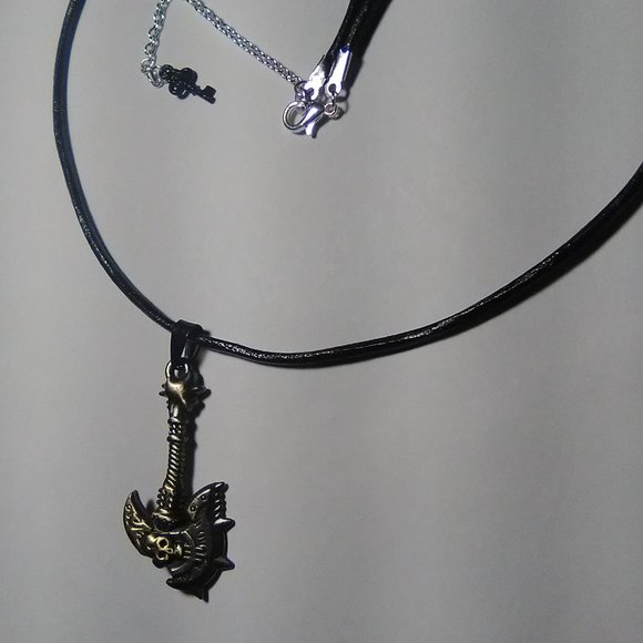 Gothic Biker Bronze Skull Axe Unisex 20" Leather Cord Choker/Necklace - Picture 1 of 10